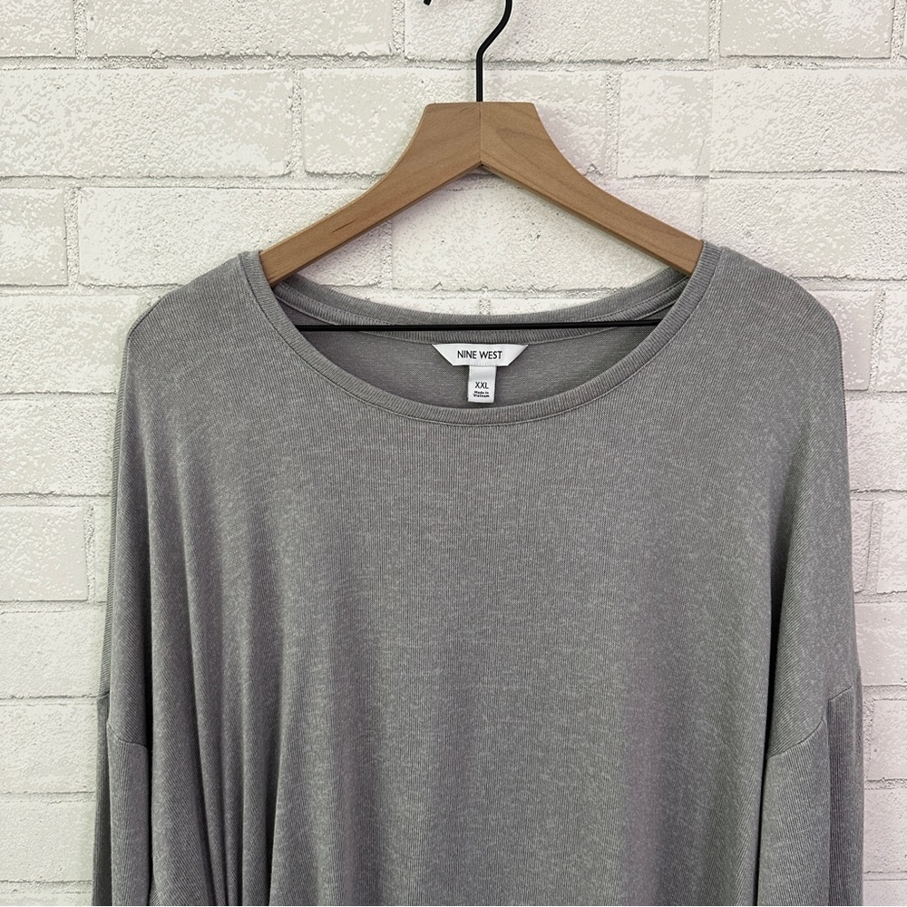 NINE WEST Gray Fox Side Ruched Drop Shoulder Sweater - Picture 2 of 11